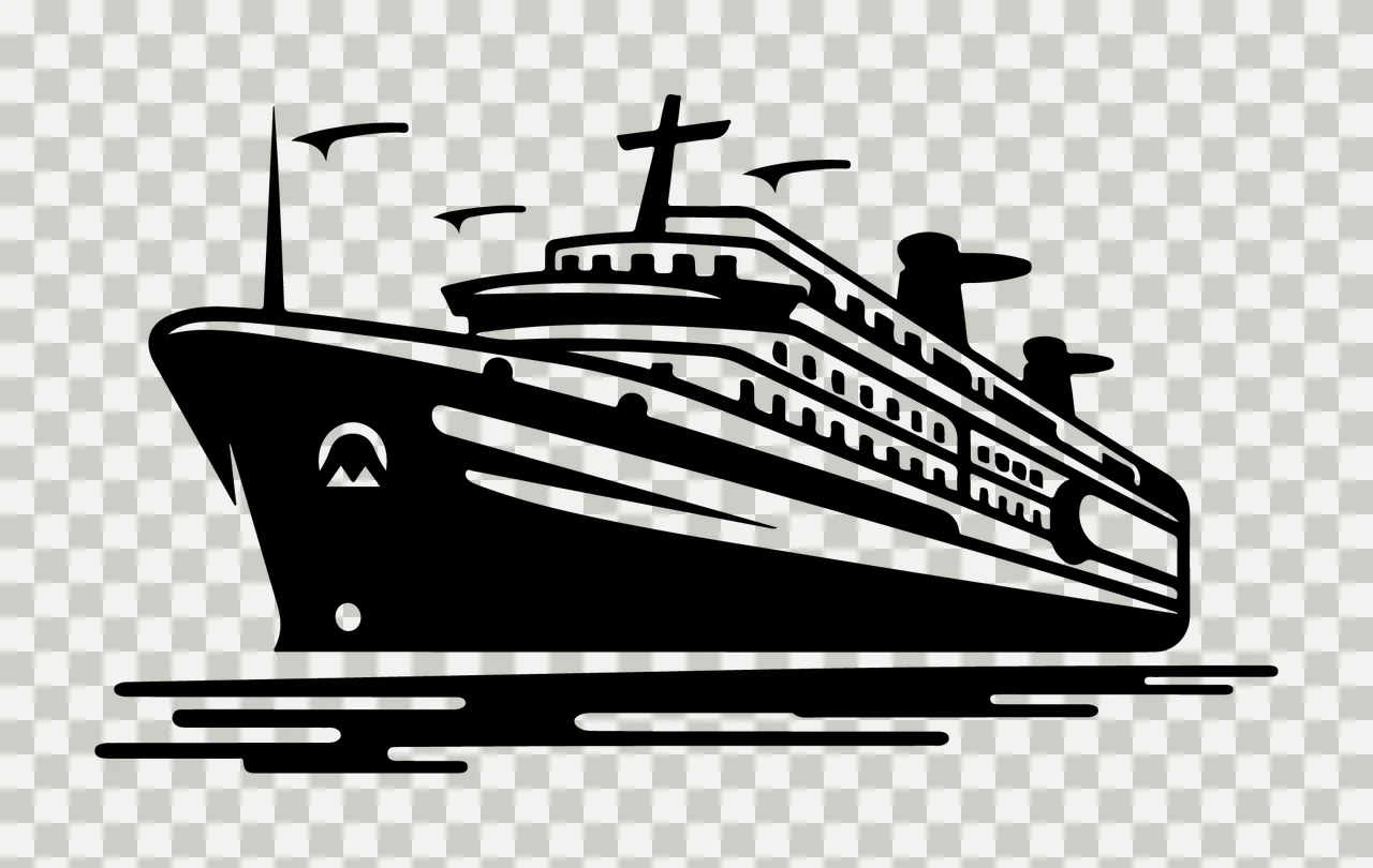 Cruise Ship Silhouette On Water sailing birds smoke stacks transparency and detail preview thumbnail