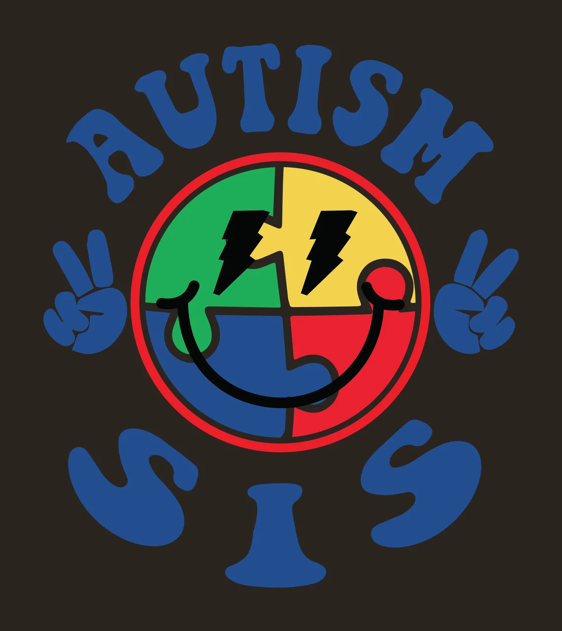 Autism Sis Text With Puzzle Piece peace sign hands typography contrast preview thumbnail