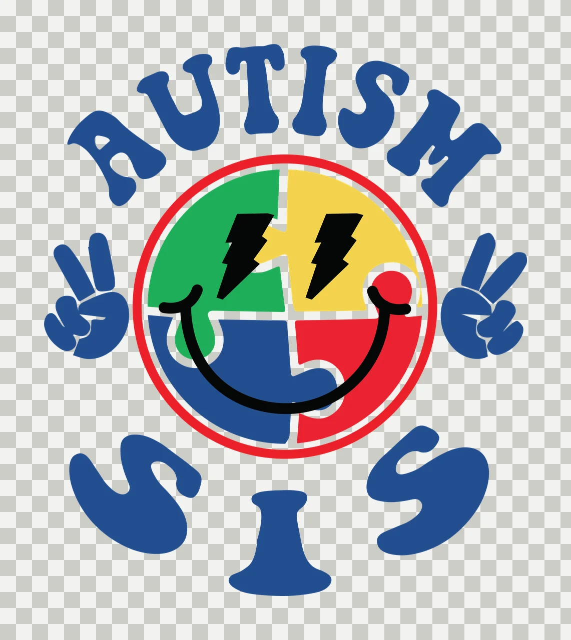 Autism Sis Text With Puzzle Piece peace sign hands typography transparency and detail preview thumbnail