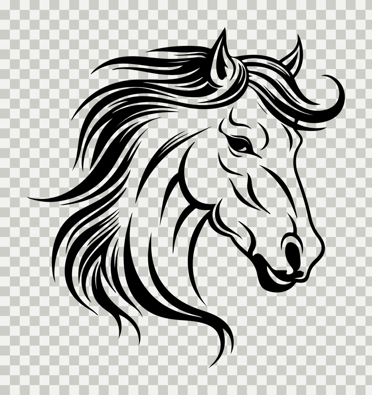 Horse Head Profile Graphic Looking forward mane ears Line art transparency and detail preview thumbnail
