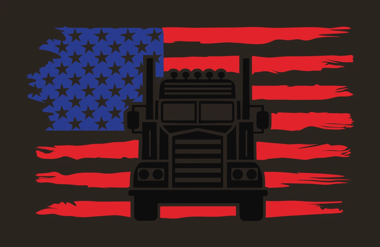 Semi Truck Flag Silhouette Over With Stars stationary stripes contrast preview thumbnail