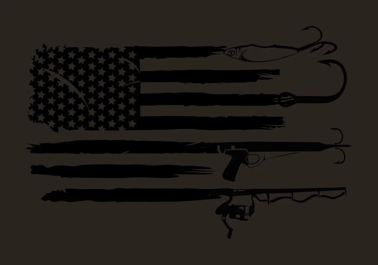 Fishing American Flag Gear Silhouette rod hook lure stars black contrast preview thumbnail