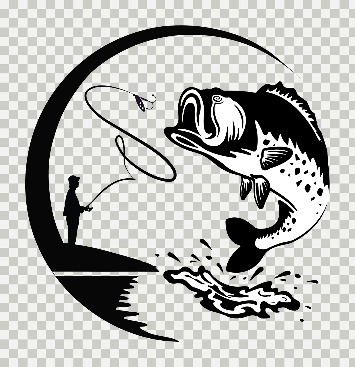 Fisherman Fish Catching Large Jumping fishing rod hook water splash transparency and detail preview thumbnail