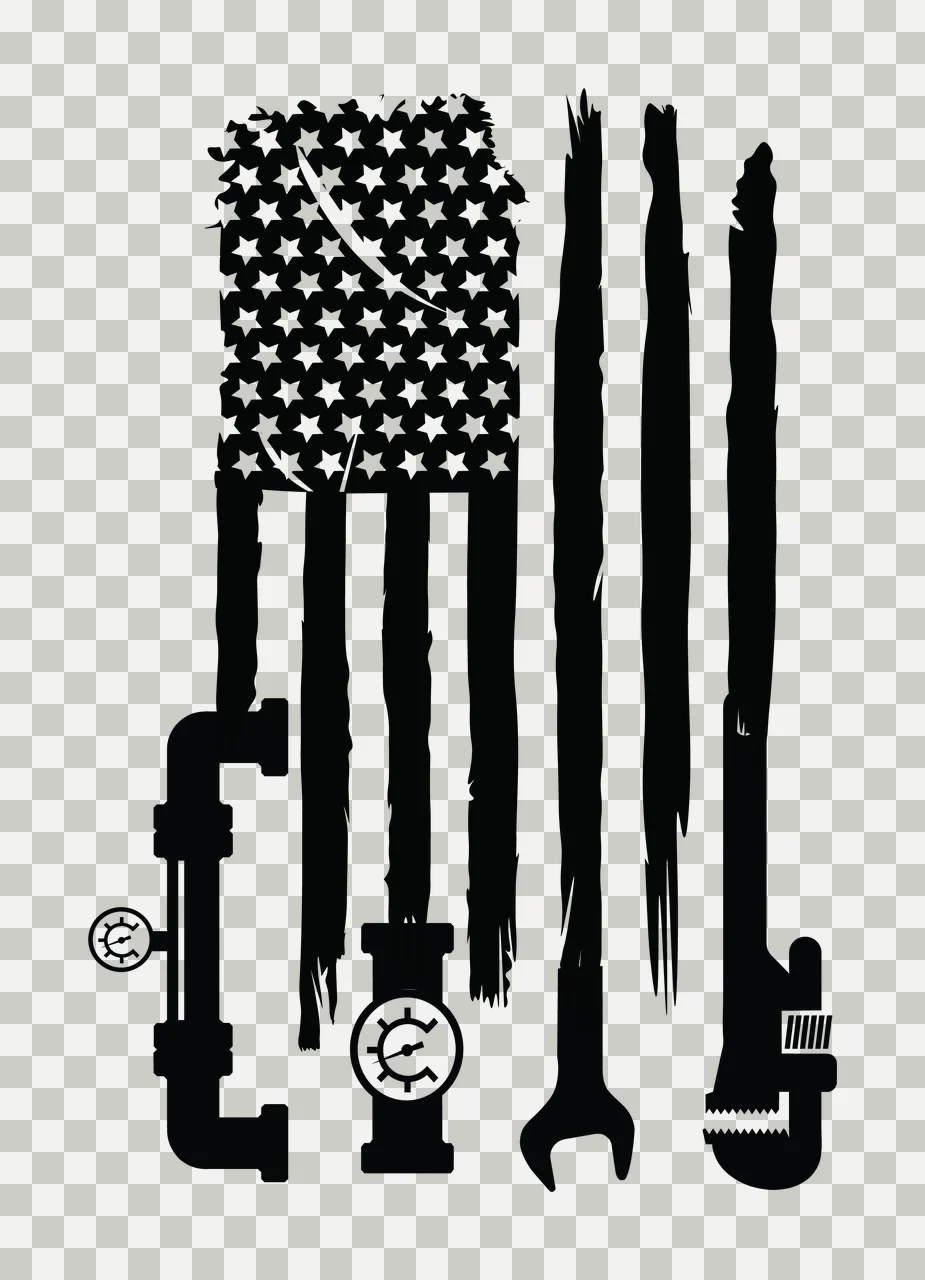 Flag American Plumber Tools Design and plumbing pipes pressure gauges transparency and detail preview thumbnail