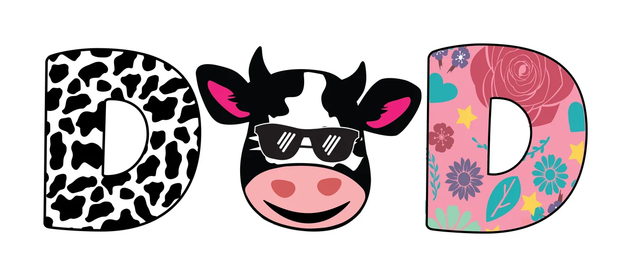 Cow D D Letter With Print Next text and silhouette displaying