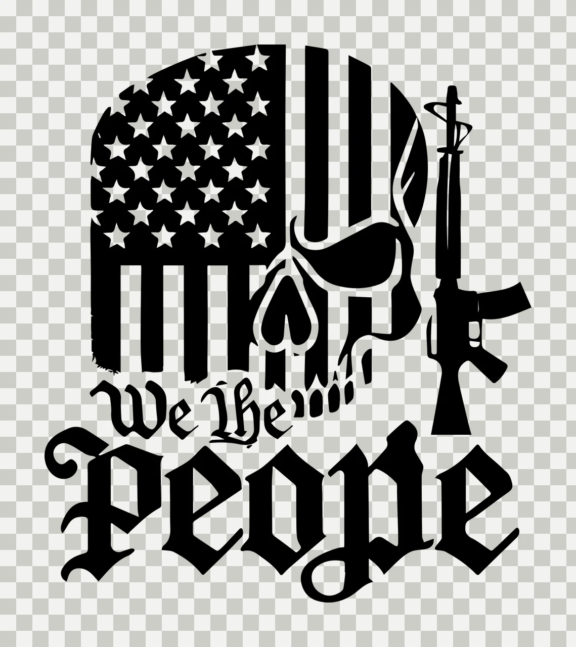 We The People Skull Flag Design rifle black white typography transparency and detail preview thumbnail