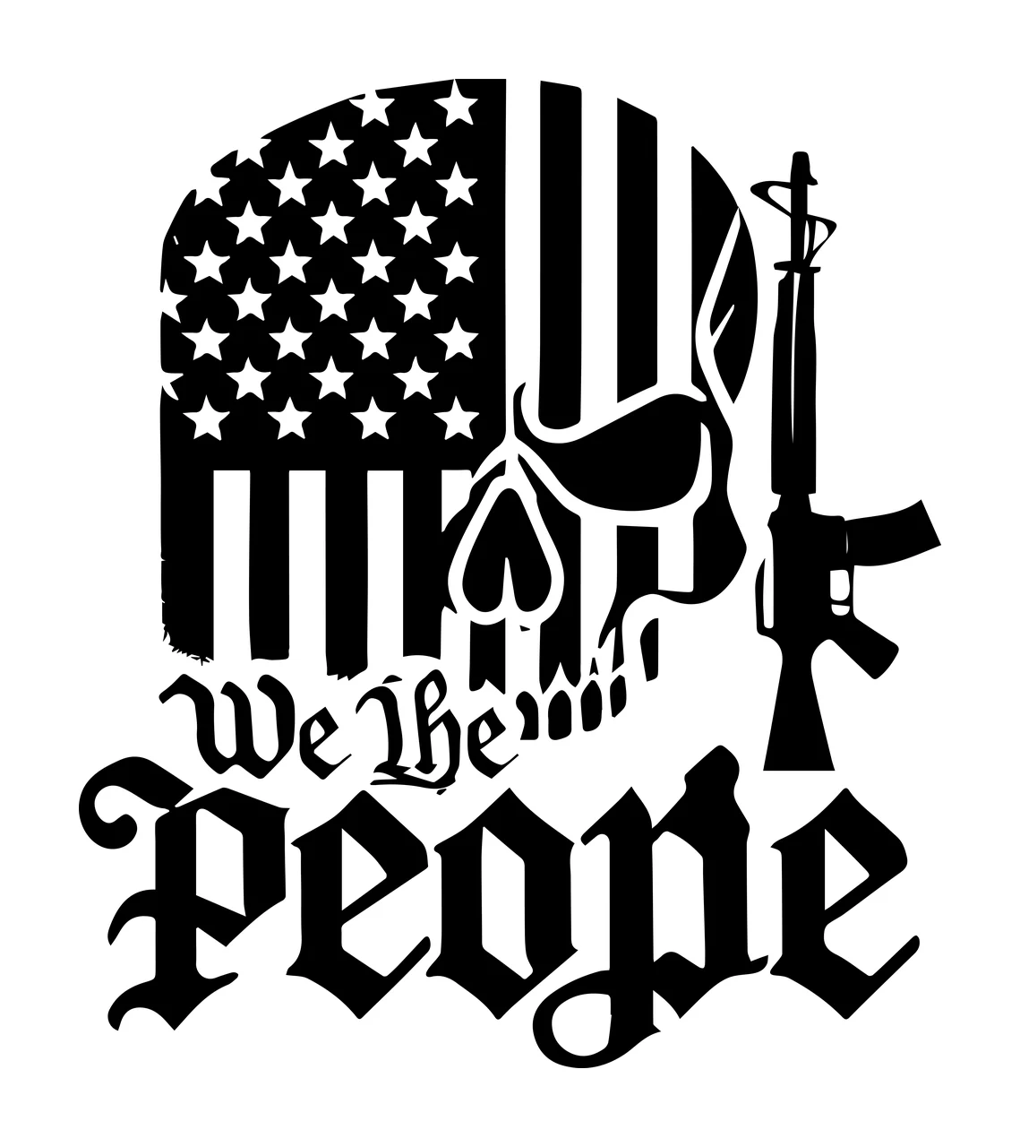 We The People Skull Flag Design rifle black white typography