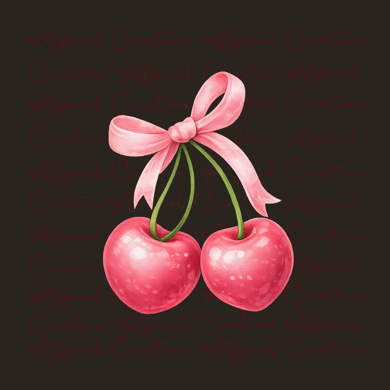 Pink Cherry Bow Cute Fruit Artwork Bow Design Cherry contrast preview thumbnail