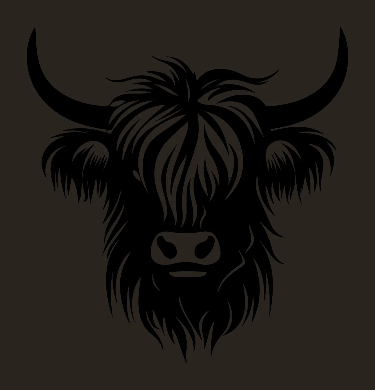 Highland Cow Head Silhouette Facing Forward horn fur black contrast preview thumbnail
