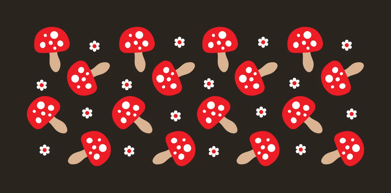 Can Glass Wrap Repeating Mushroom And Small Flower mushrooms contrast preview thumbnail