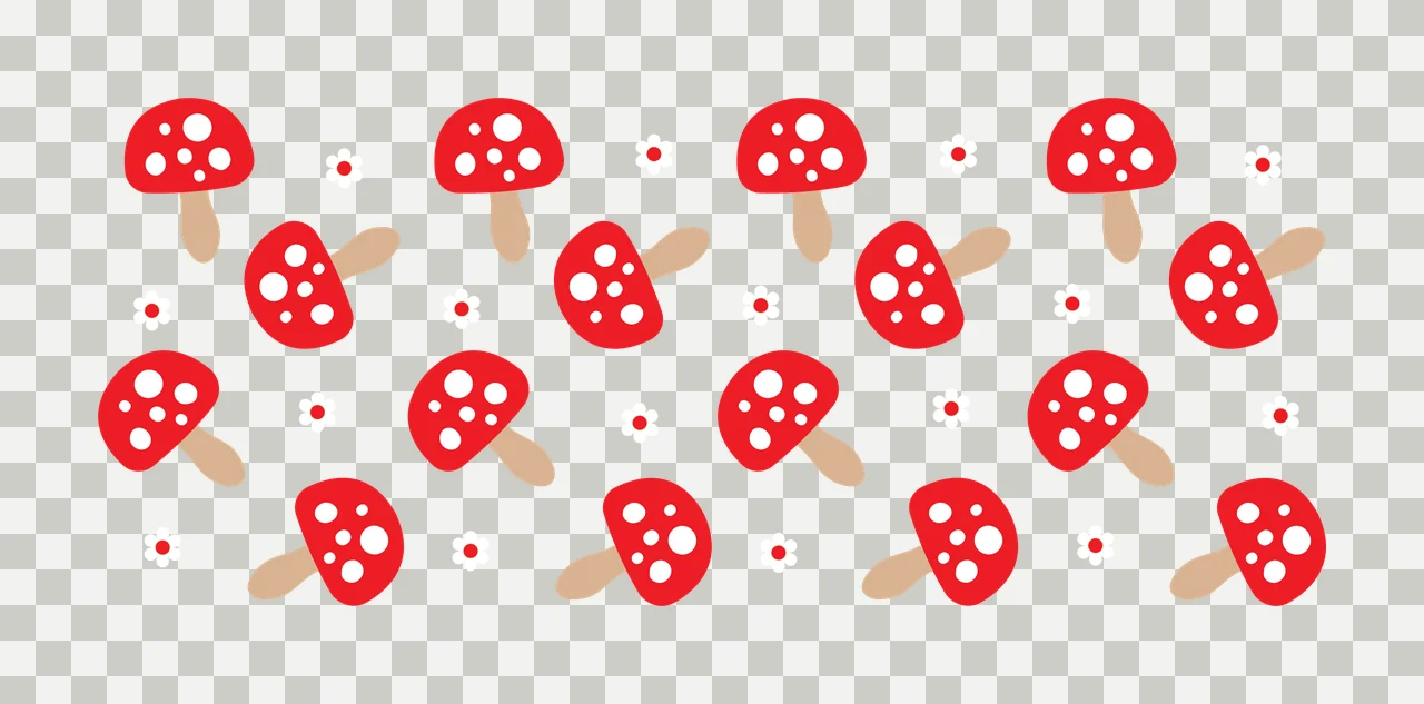 Can Glass Wrap Repeating Mushroom And Small Flower mushrooms transparency and detail preview thumbnail