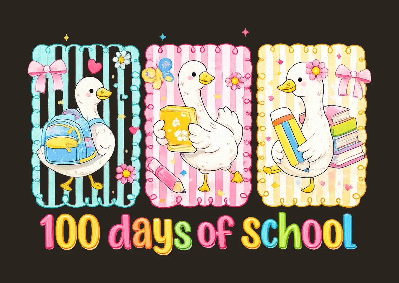 Goose Happy 100 Days Of School Teacher Sublimation Design contrast preview thumbnail