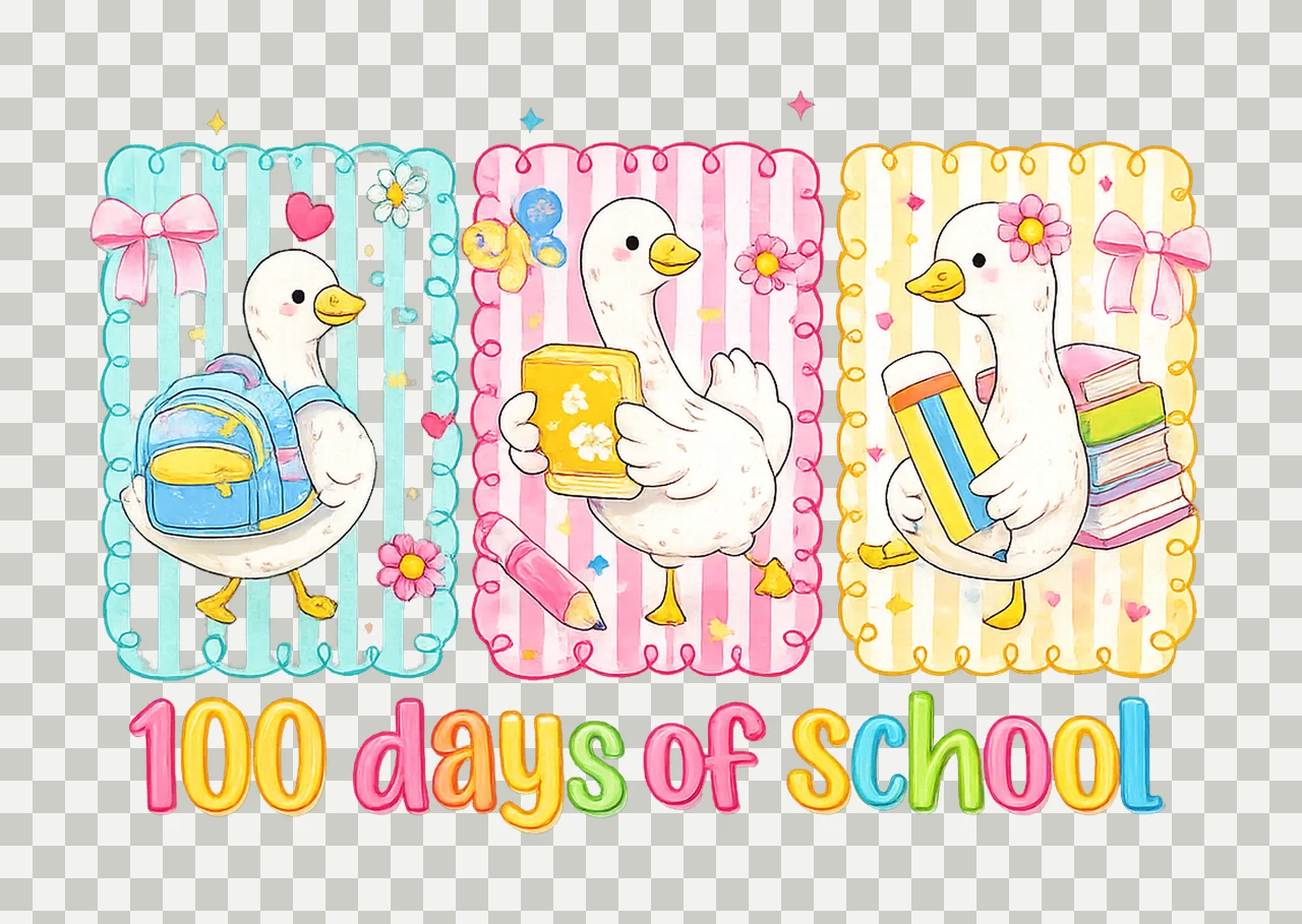 Goose Happy 100 Days Of School Teacher Sublimation Design transparency and detail preview thumbnail