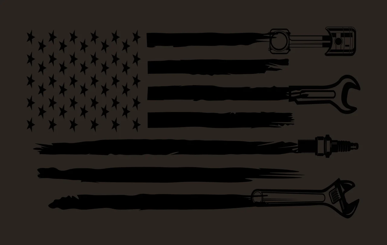 Mechanic Usa Flag Stripes With Tools representing stars wrenches contrast preview thumbnail