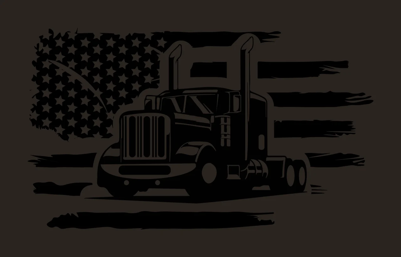Semi Truck Flag On Distressed driving stars stripes silhouette contrast preview thumbnail