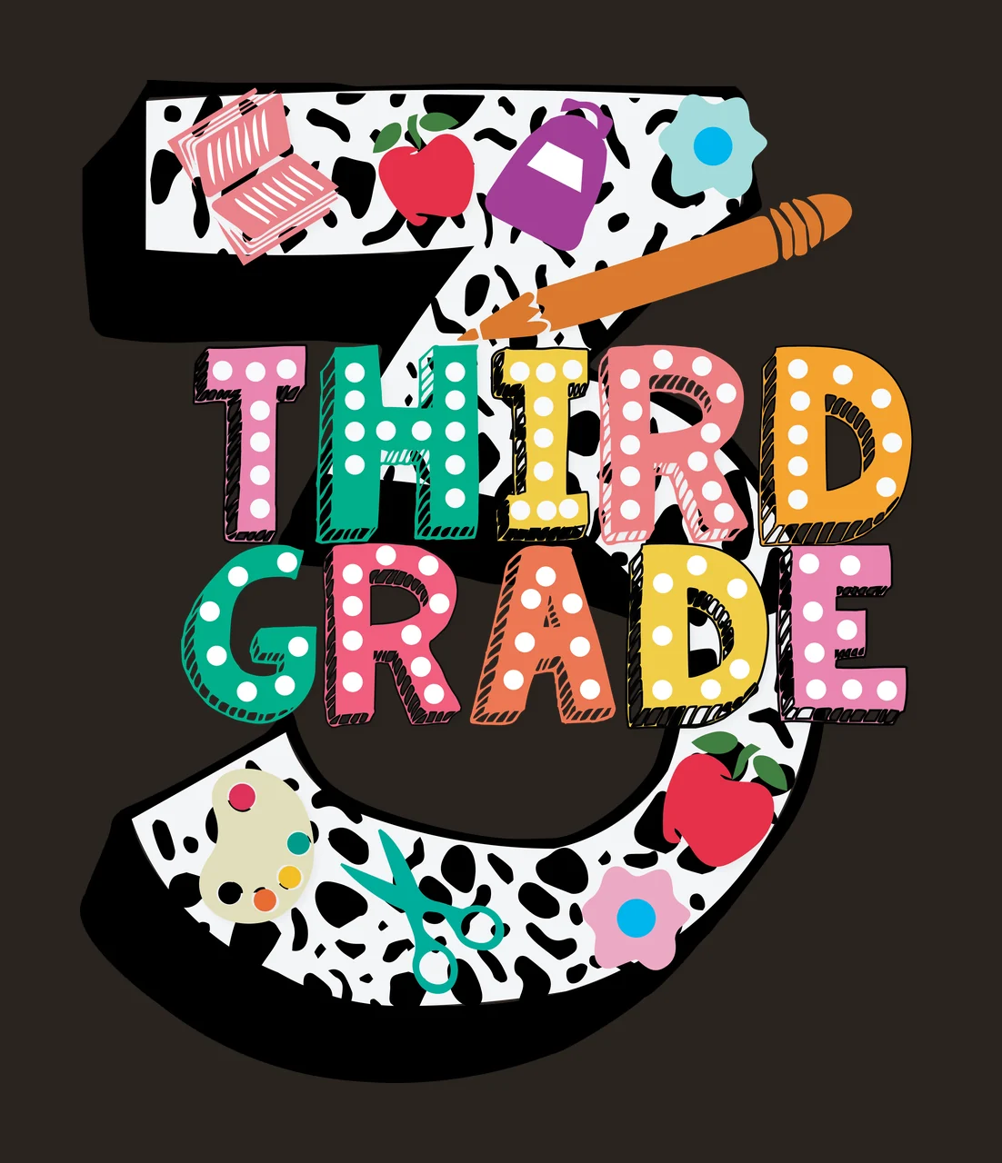 3Rd Grade Text With Pencil Graphic number written 3 sketch contrast preview thumbnail