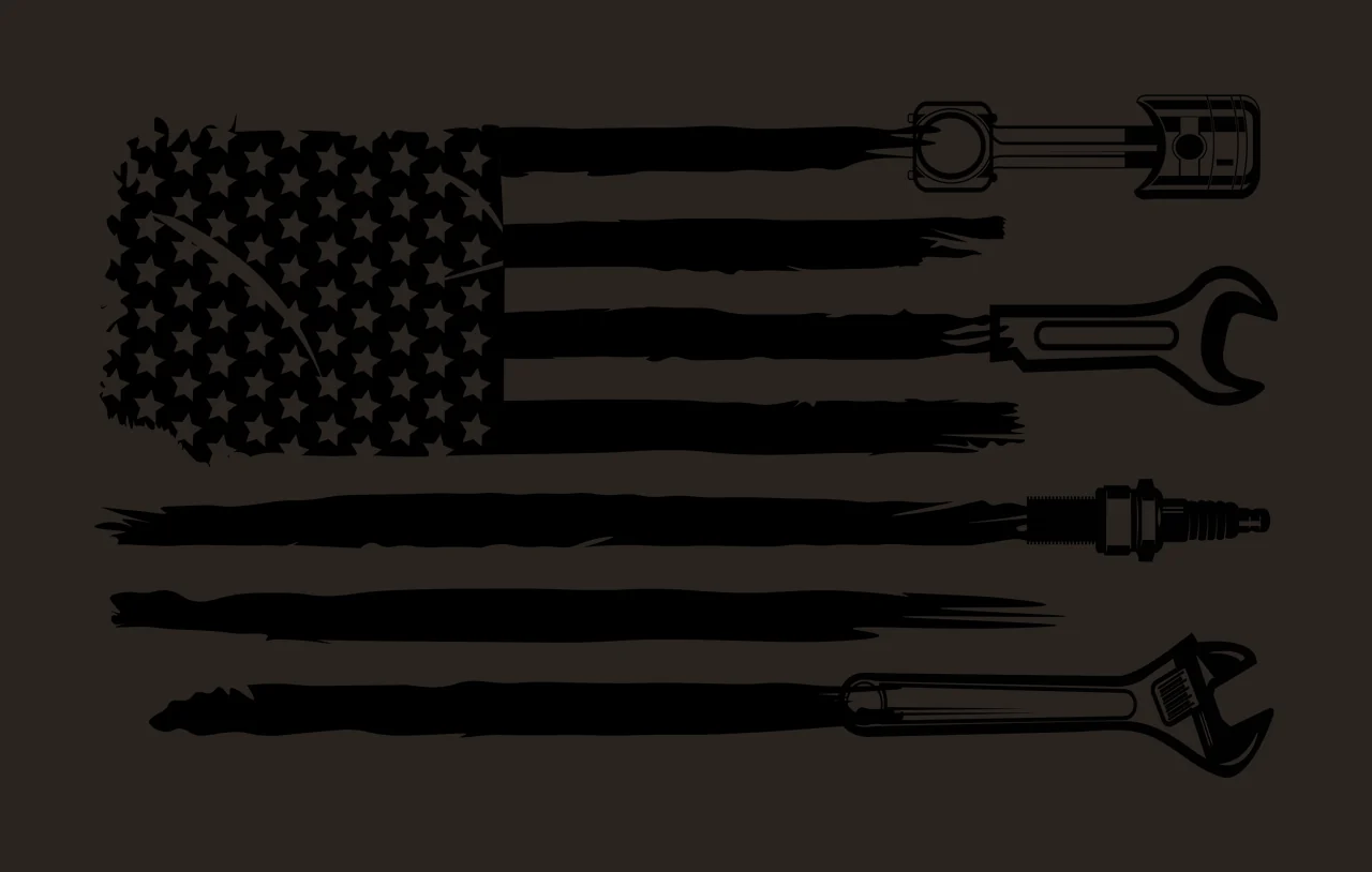 Mechanic Flag Composed Of Tools representing stars stripes contrast preview thumbnail