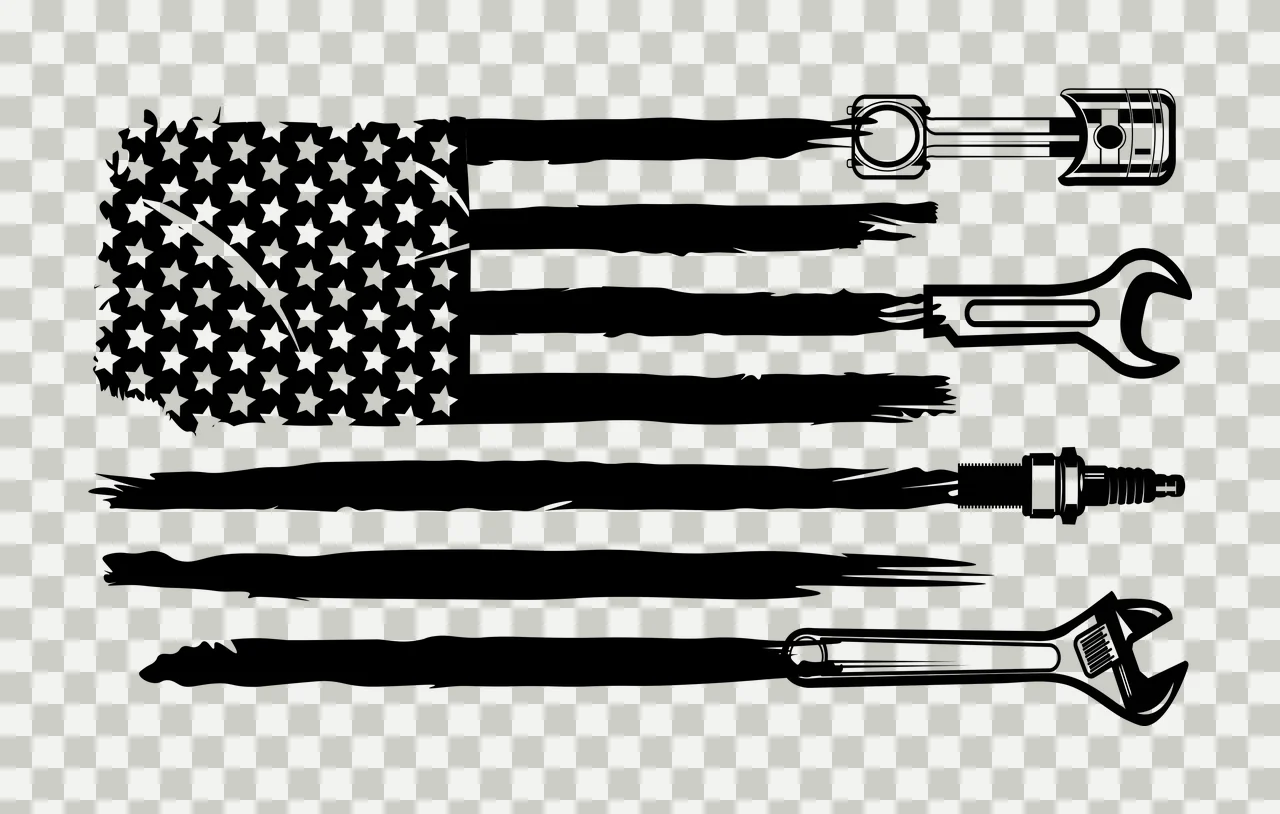 Mechanic Flag Composed Of Tools representing stars stripes transparency and detail preview thumbnail