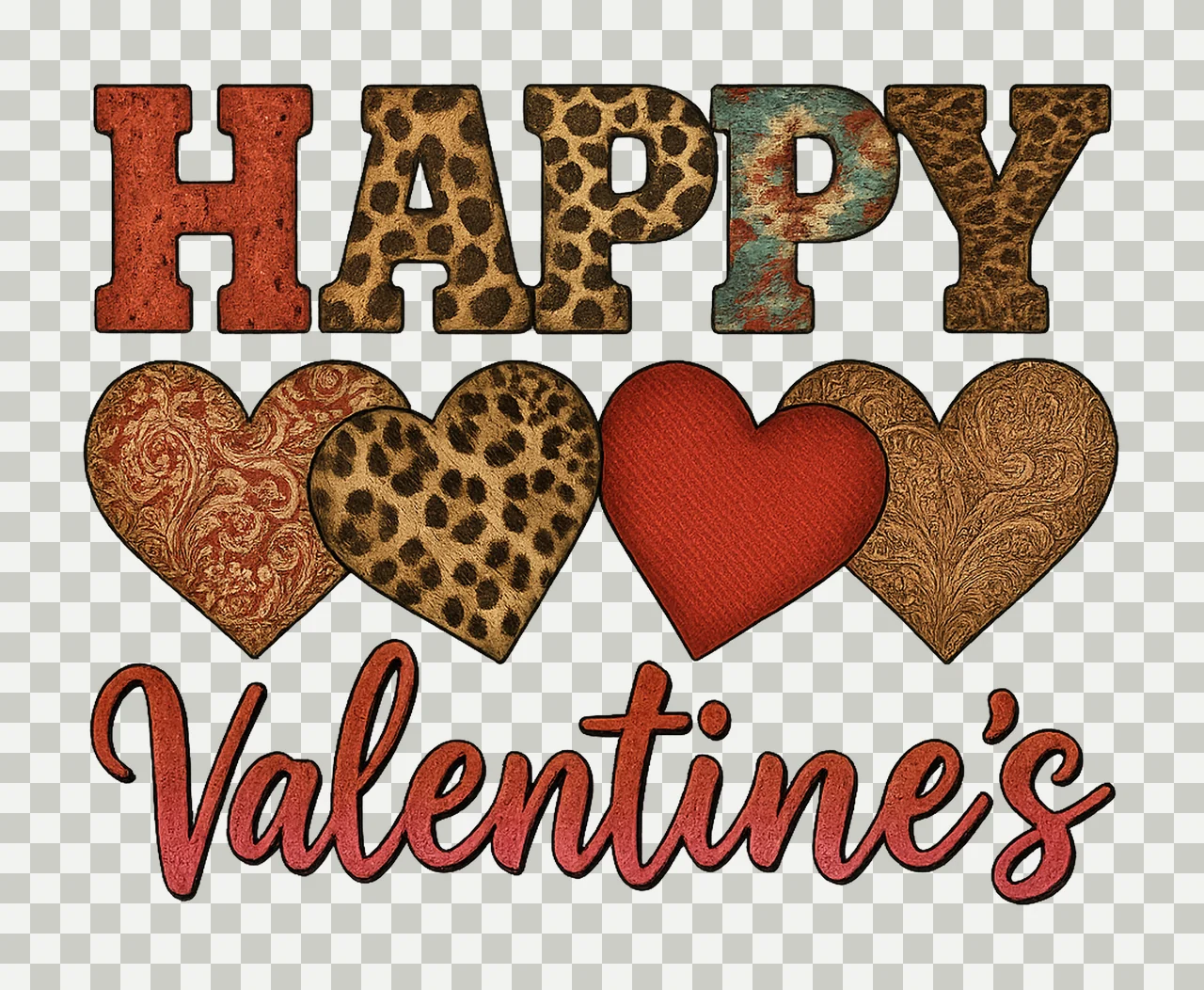 Western Style Happy Valentines Sublimation Design Hearts transparency and detail preview thumbnail