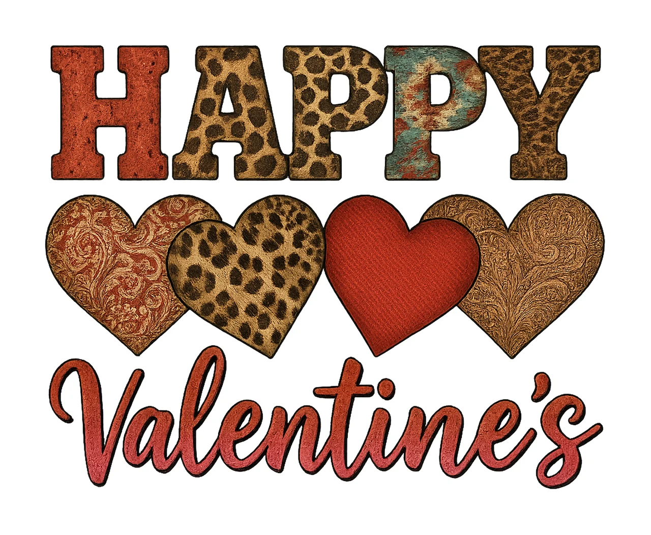 Western Style Happy Valentines Sublimation Design Hearts
