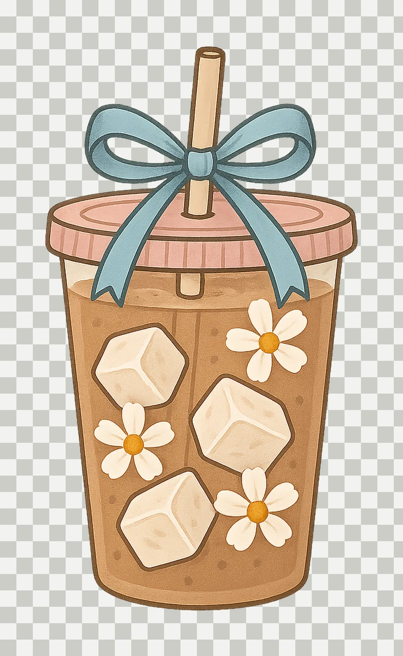 Daisy Coffee and Bow Artwork Iced Coffee Art Trendy Coffee transparency and detail preview thumbnail