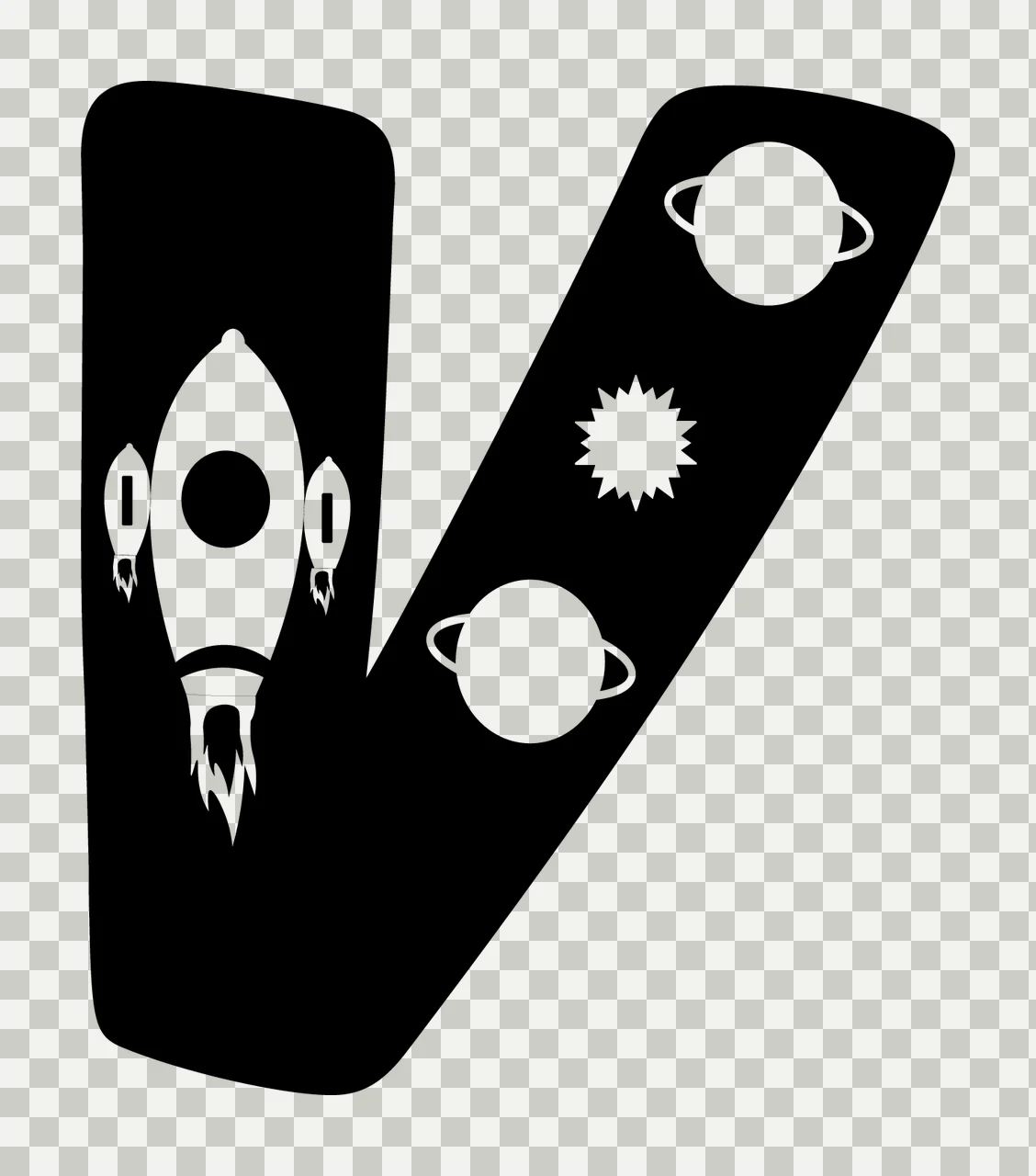 Space Letter V Decorated With Theme Rocket transparency and detail preview thumbnail