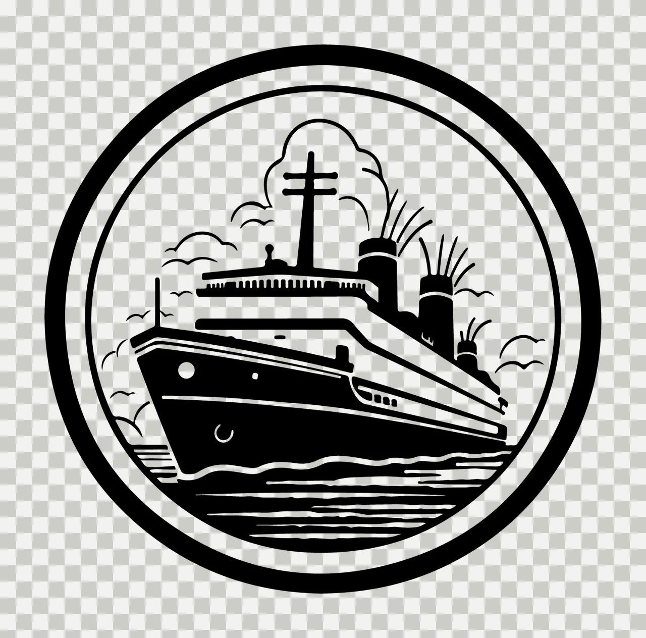 Ship Steamship On Ocean Circular Emblem sailing clouds circle transparency and detail preview thumbnail
