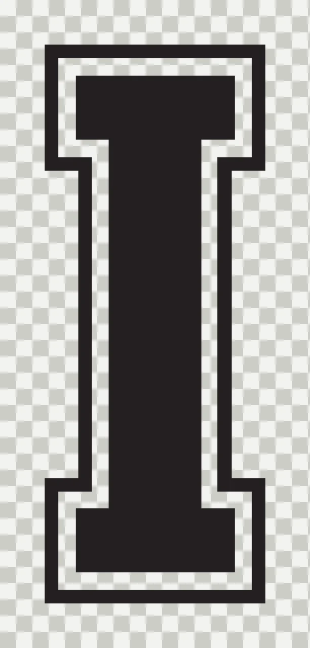 I capital Letter Design with varsity block font, double outline and serif ends in black and white transparency and detail preview thumbnail