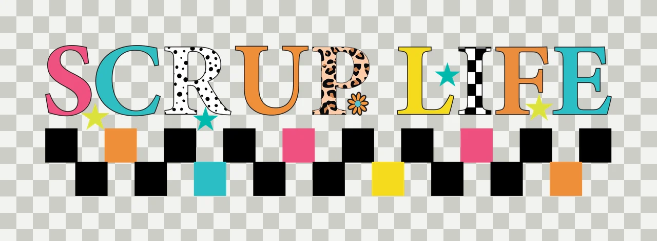 Scrup Life Text With Checkerboard Pattern Display stars black transparency and detail preview thumbnail