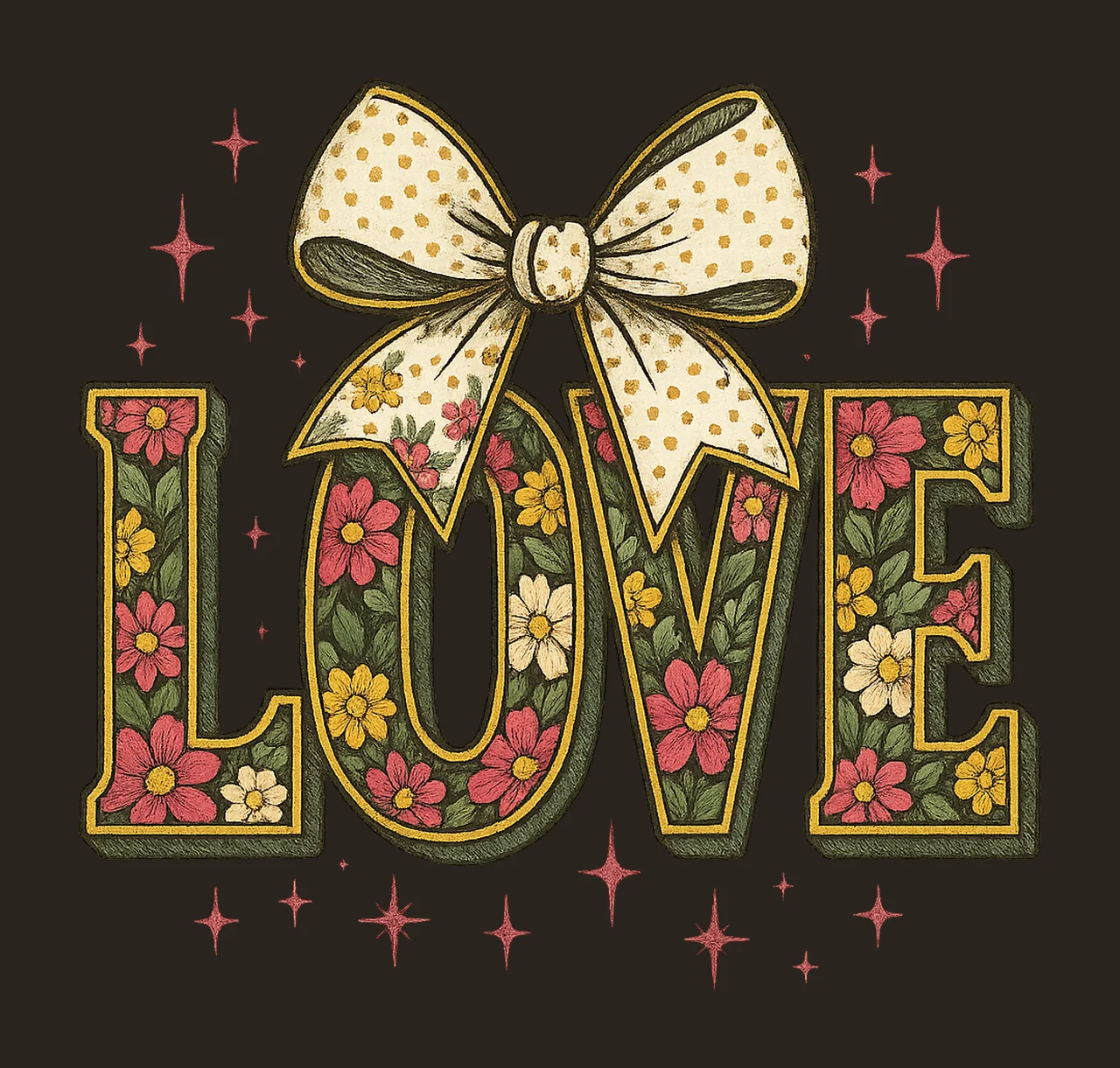 Pink Glitter Valentines Day Retro Valentine Coquette Bow contrast preview thumbnail