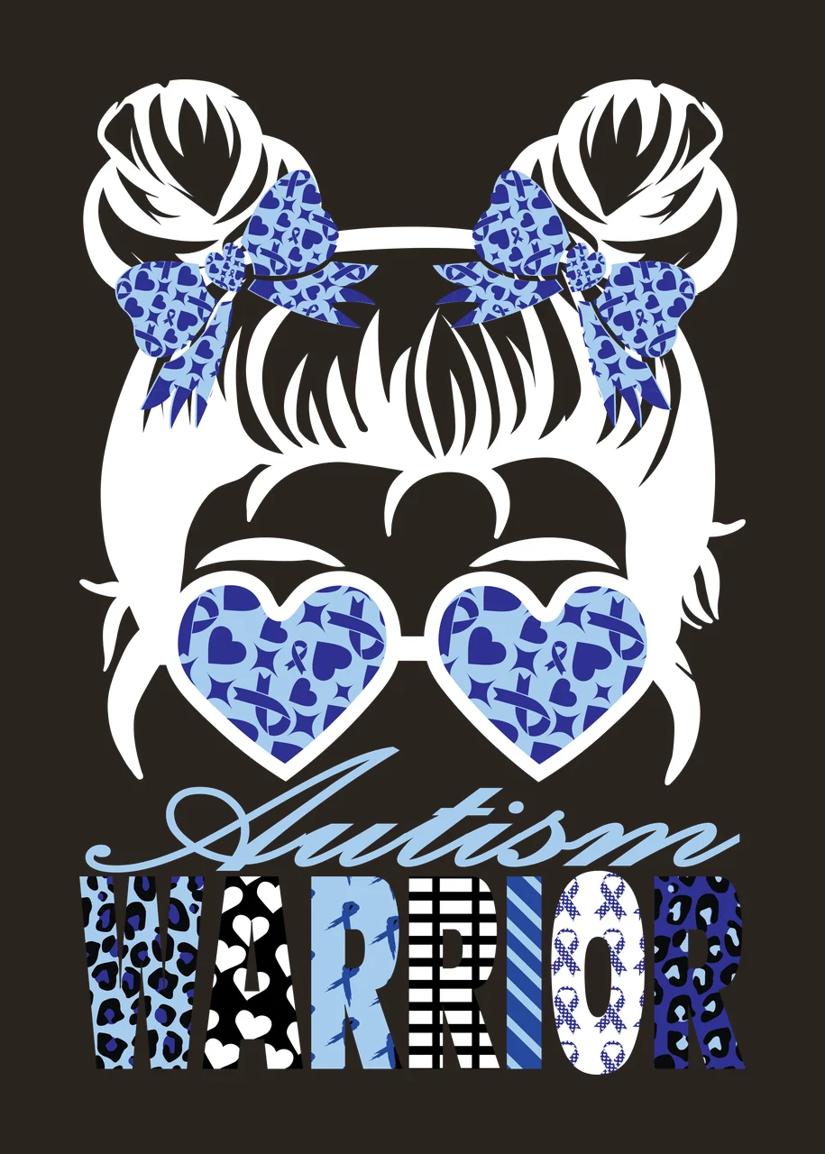 Autism Warrior Text With Girl Silhouette and display heart contrast preview thumbnail