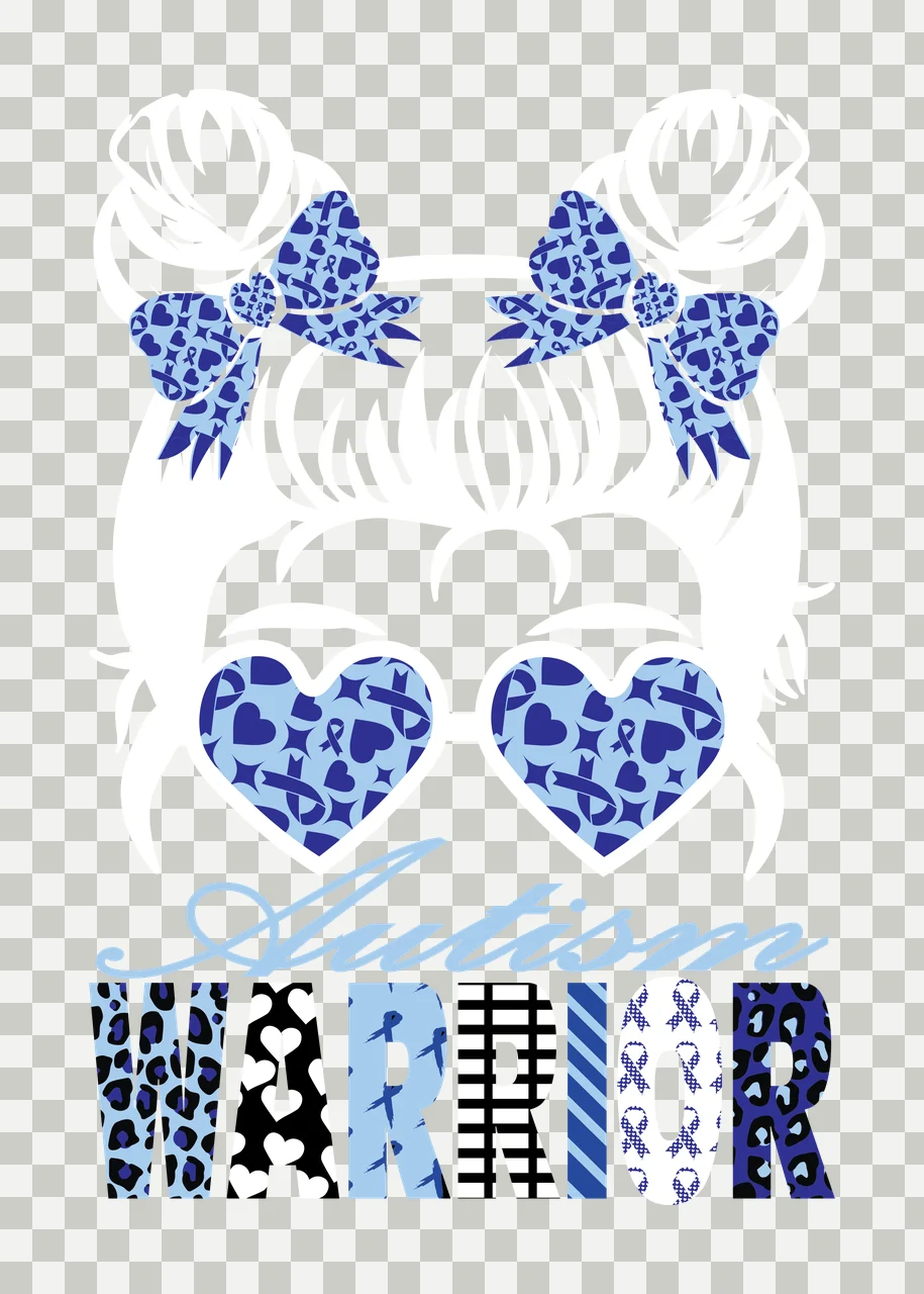 Autism Warrior Text With Girl Silhouette and display heart transparency and detail preview thumbnail