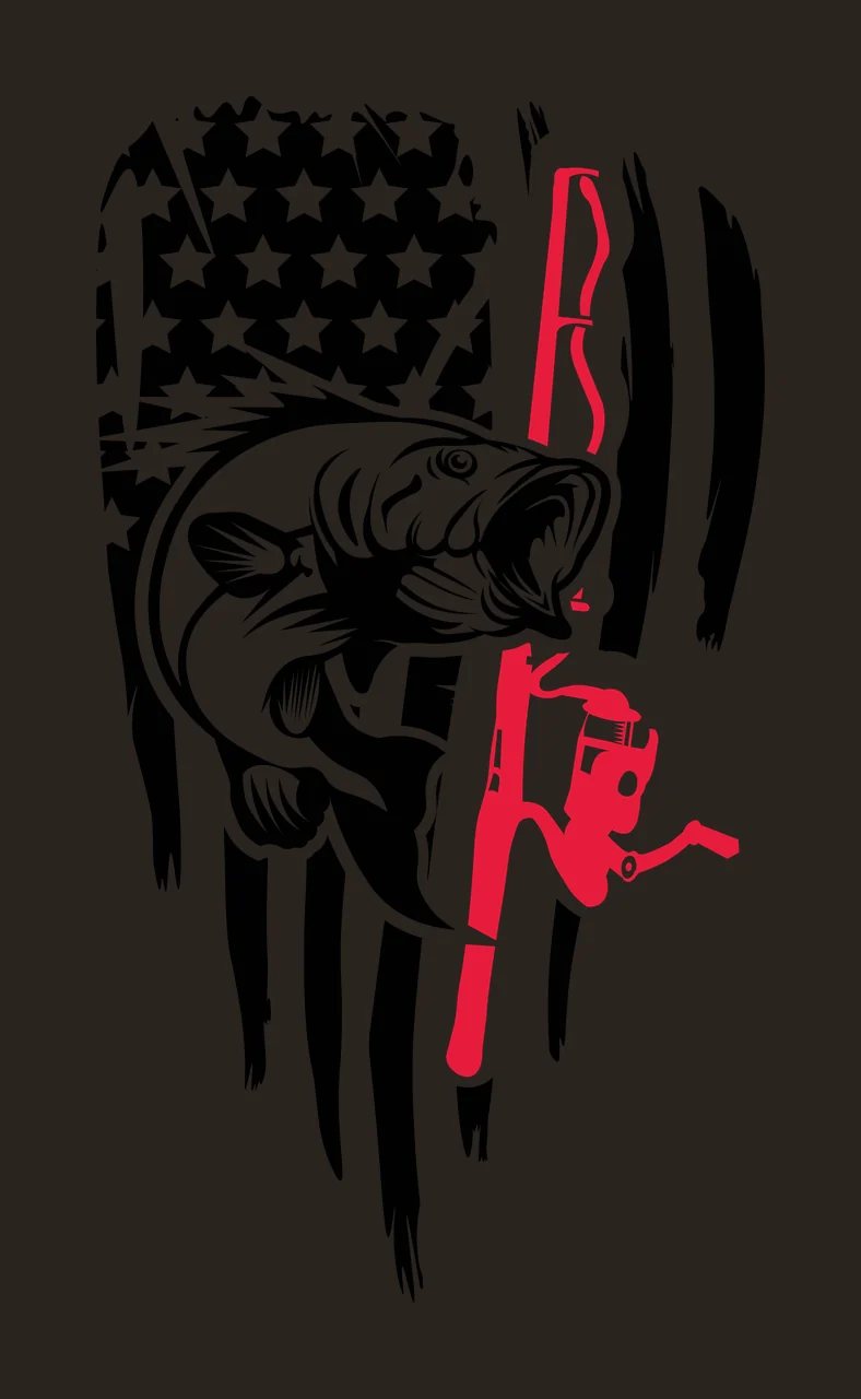 Fishing Bass Fish With Distressed Flag Pattern leaping rod contrast preview thumbnail