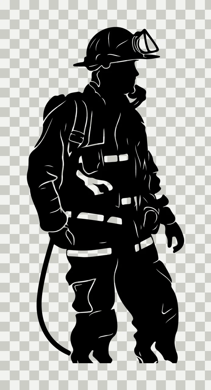Firefighter Silhouette Wearing Protective Gear standing helmet transparency and detail preview thumbnail