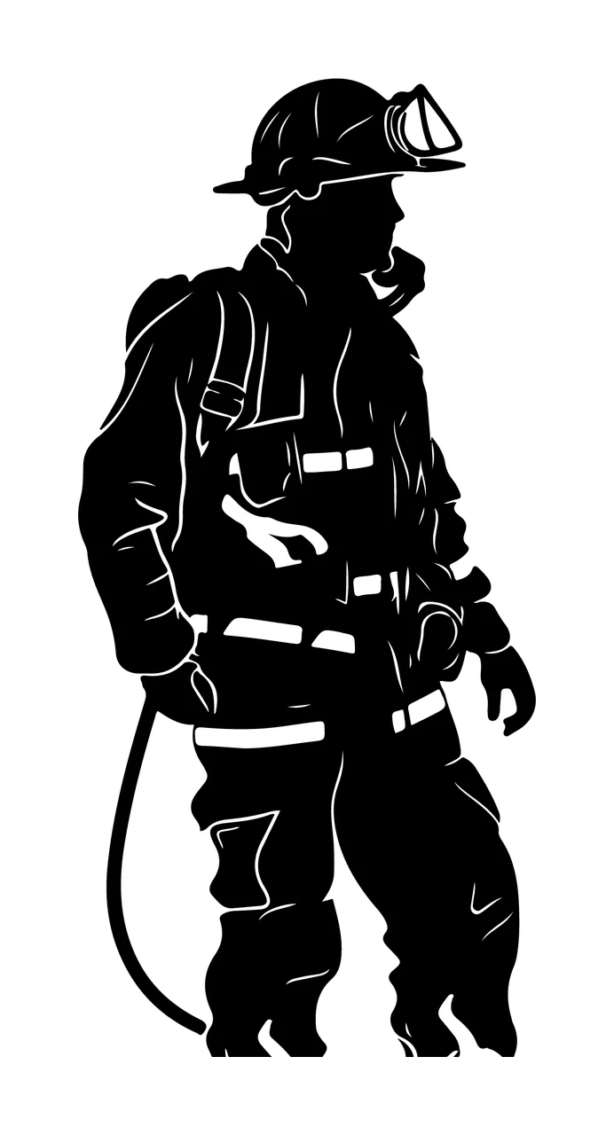 Firefighter Silhouette Wearing Protective Gear standing helmet