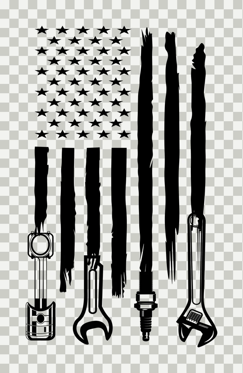 Mechanic American Flag Tools Silhouette hanging piston wrench transparency and detail preview thumbnail