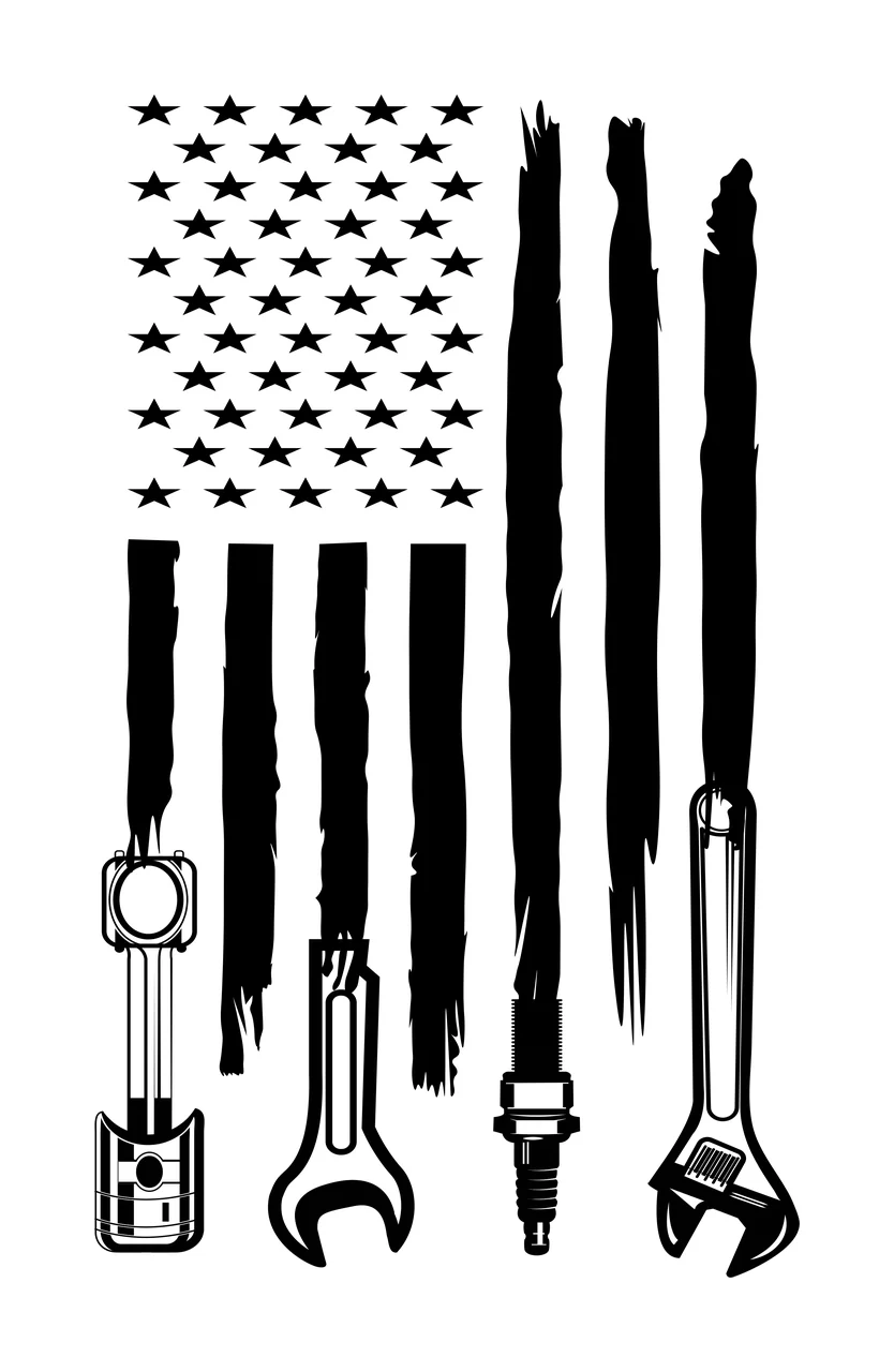 Mechanic American Flag Tools Silhouette hanging piston wrench