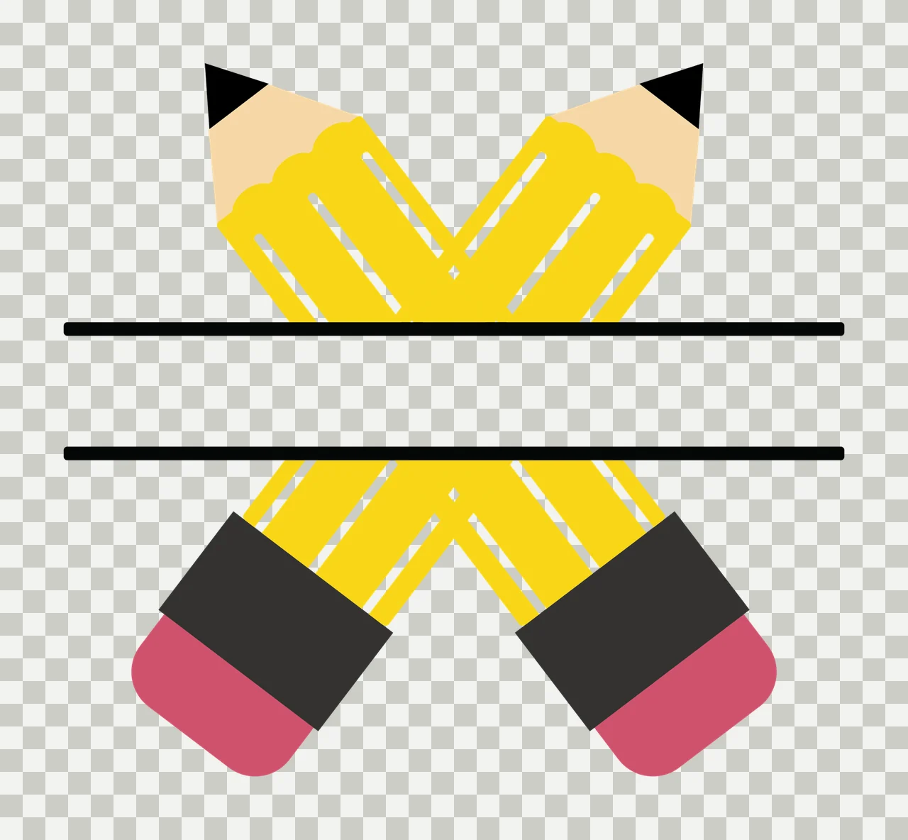 Crossed Pencils With Central Banner two yellow pink erasers transparency and detail preview thumbnail