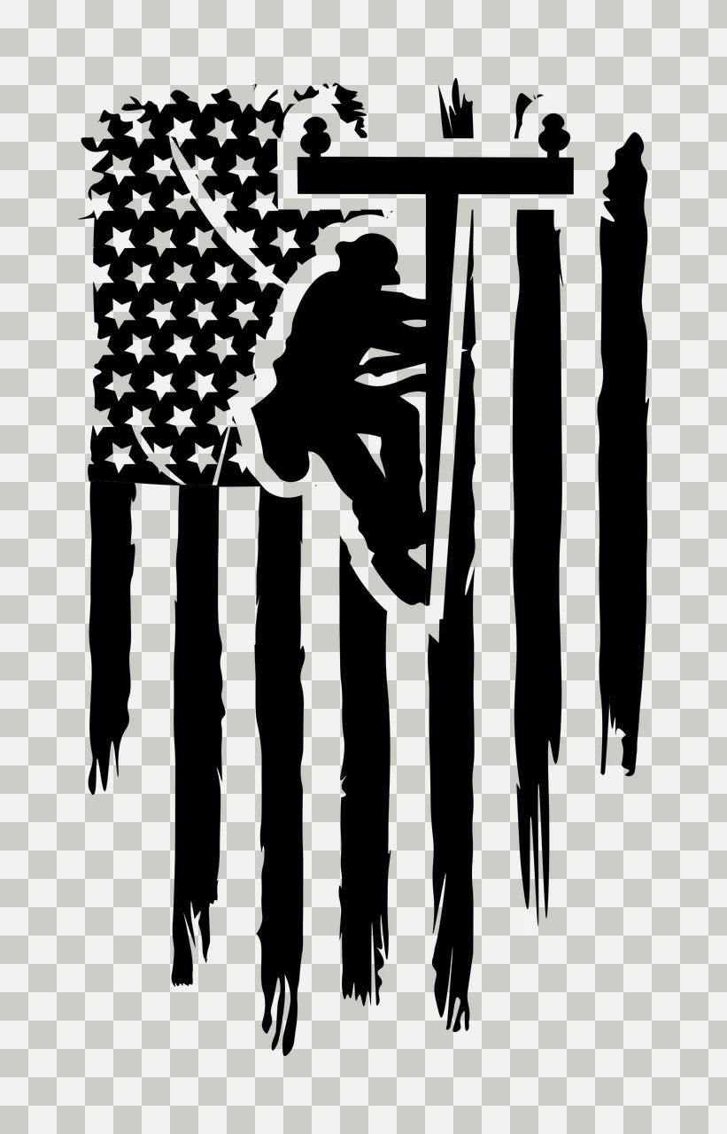 Flag Pole Worker On Utility Person climbing stars stripes silhouette transparency and detail preview thumbnail