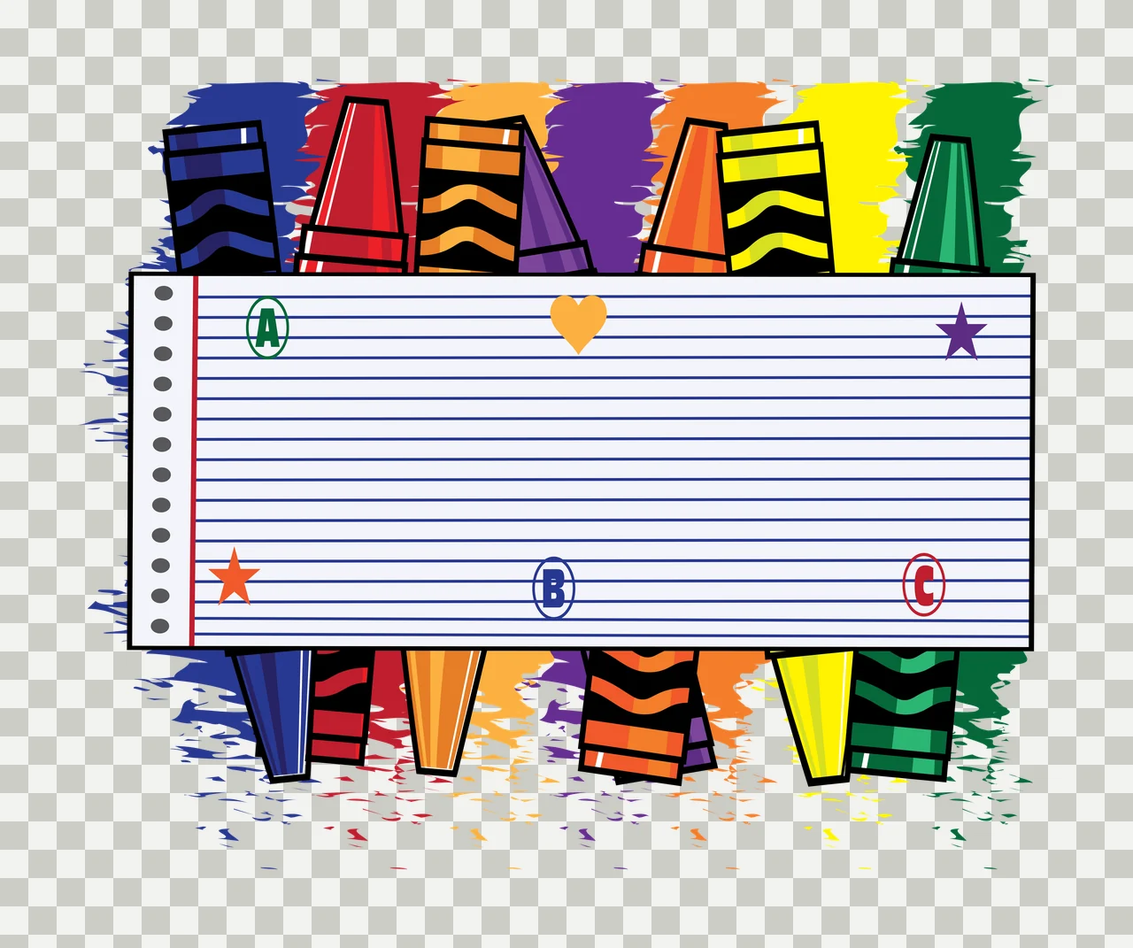 Notebook Paper With Crayons And Shapes lined alphabet heart transparency and detail preview thumbnail