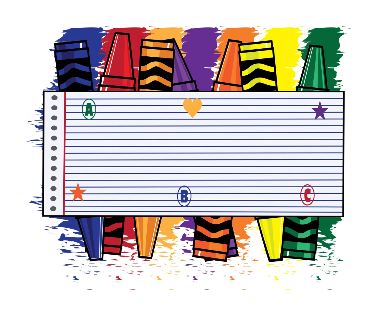 Notebook Paper With Crayons And Shapes lined alphabet heart