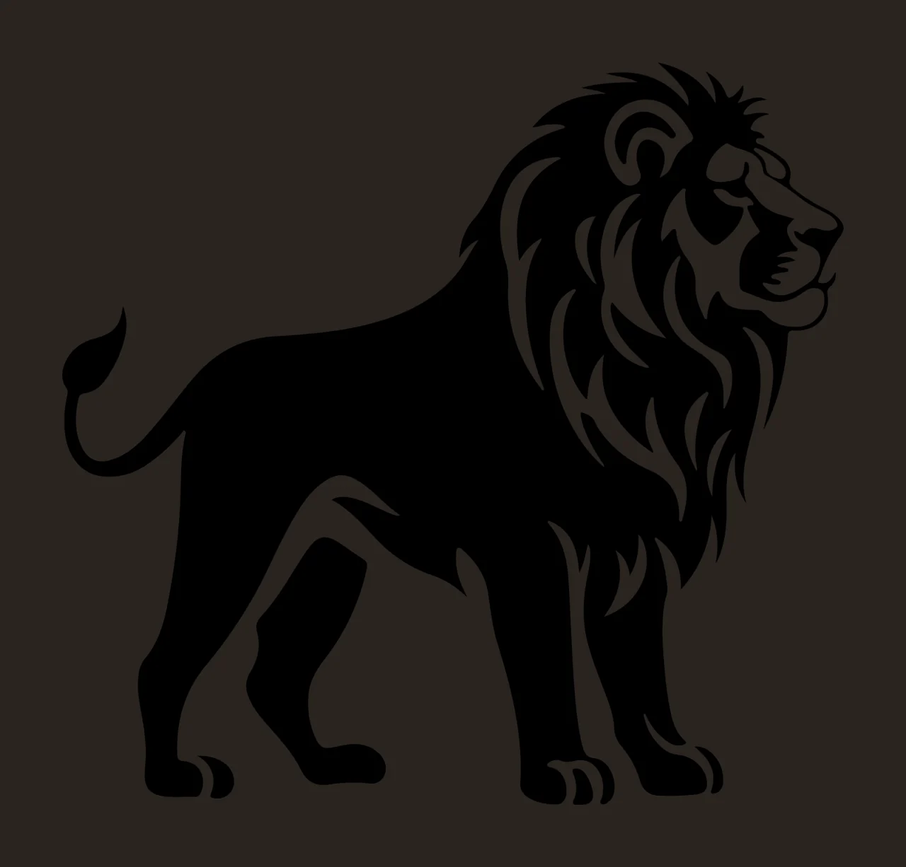 Lion Head Standing Graphic Side Profile mane tail stencil black contrast preview thumbnail