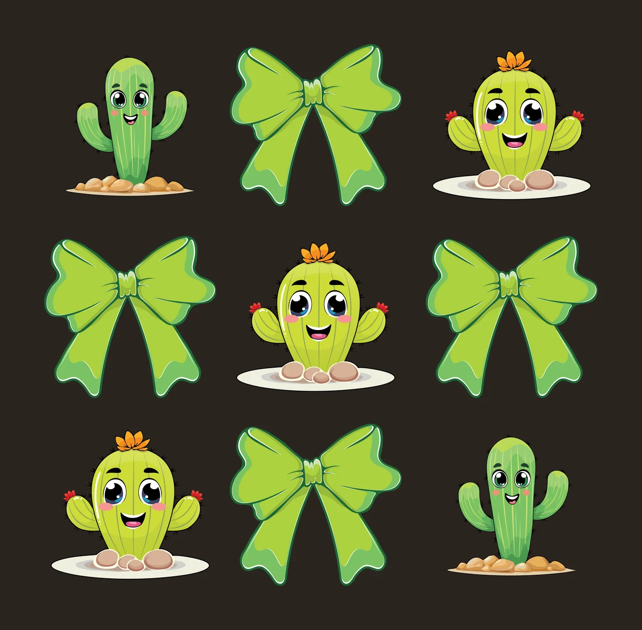 Cactus Bow And Silhouette Pattern arrangement black grid icon contrast preview thumbnail