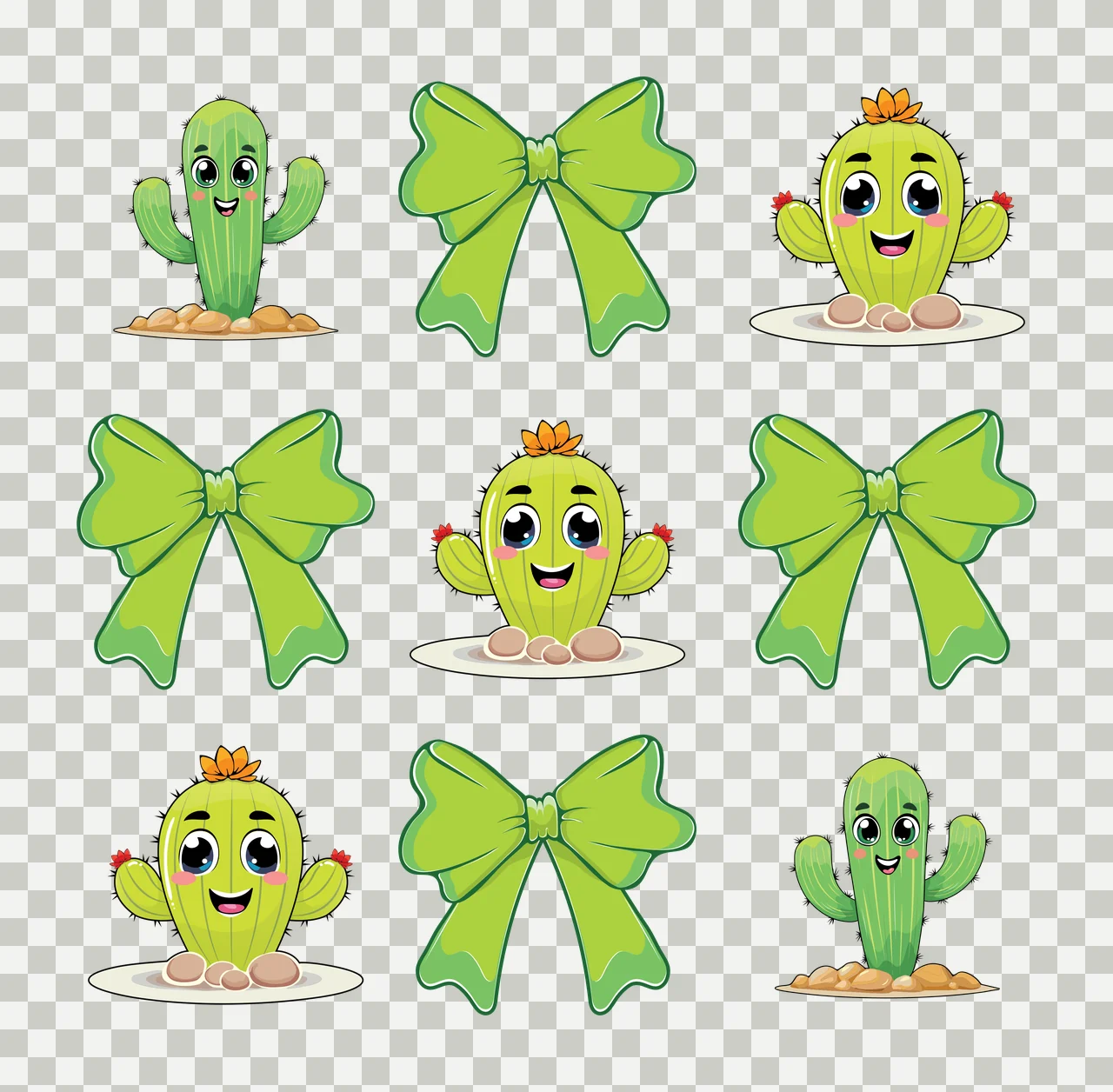Cactus Bow And Silhouette Pattern arrangement black grid icon transparency and detail preview thumbnail