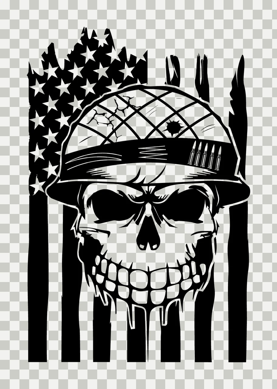 Skull Military Helmet Flag Graphic with black white 1 3 F16 usa transparency and detail preview thumbnail