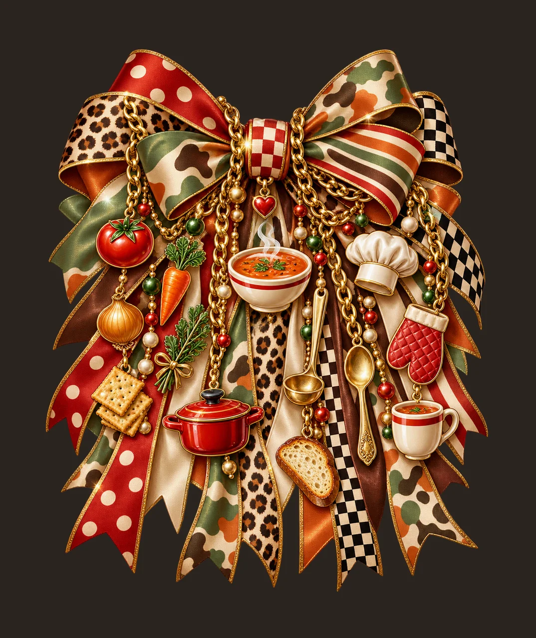 Soup Lover Bow Charm PNG, Soup Bowl Ladle Vegetables and Pot Charms, Comfort Food Sublimation Design, Transparent Download contrast preview thumbnail