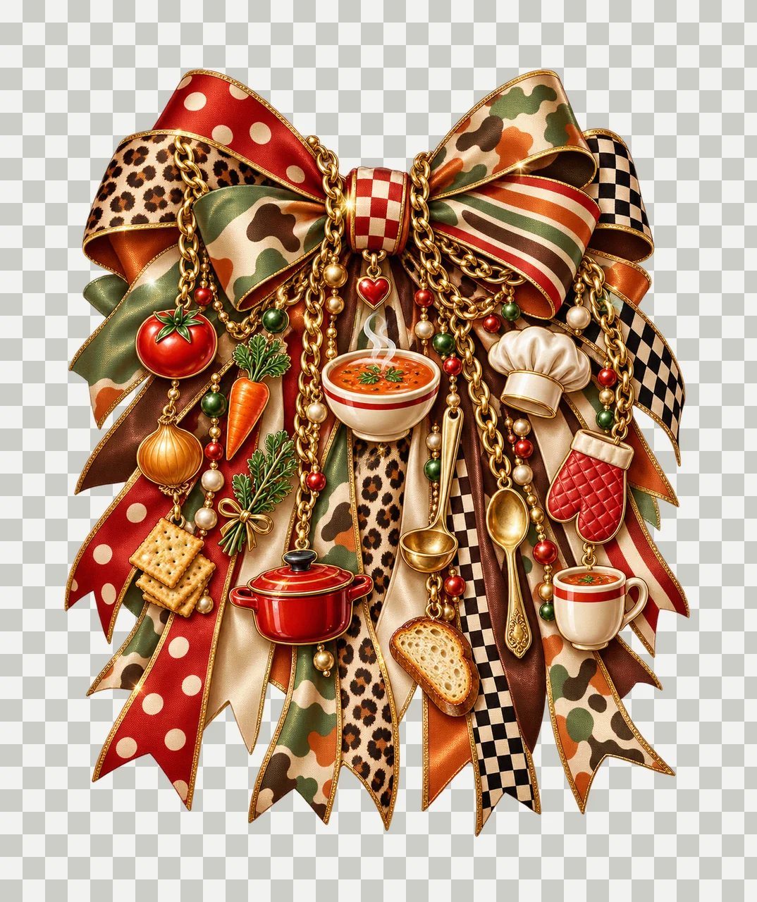 Soup Lover Bow Charm PNG, Soup Bowl Ladle Vegetables and Pot Charms, Comfort Food Sublimation Design, Transparent Download transparency and detail preview thumbnail