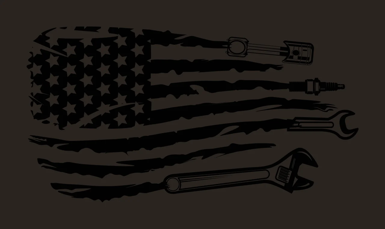 Flag Distressed With Mechanic Parts stars piston spark plug contrast preview thumbnail