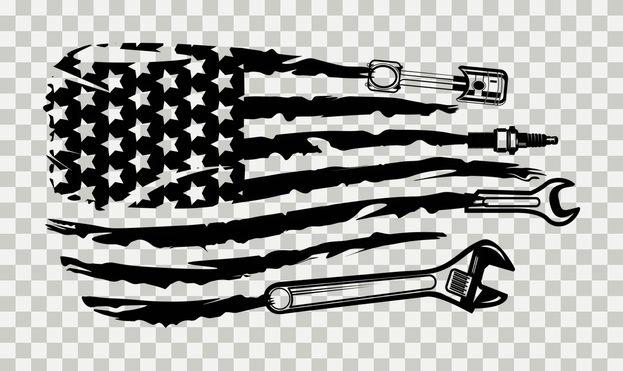 Flag Distressed With Mechanic Parts stars piston spark plug transparency and detail preview thumbnail