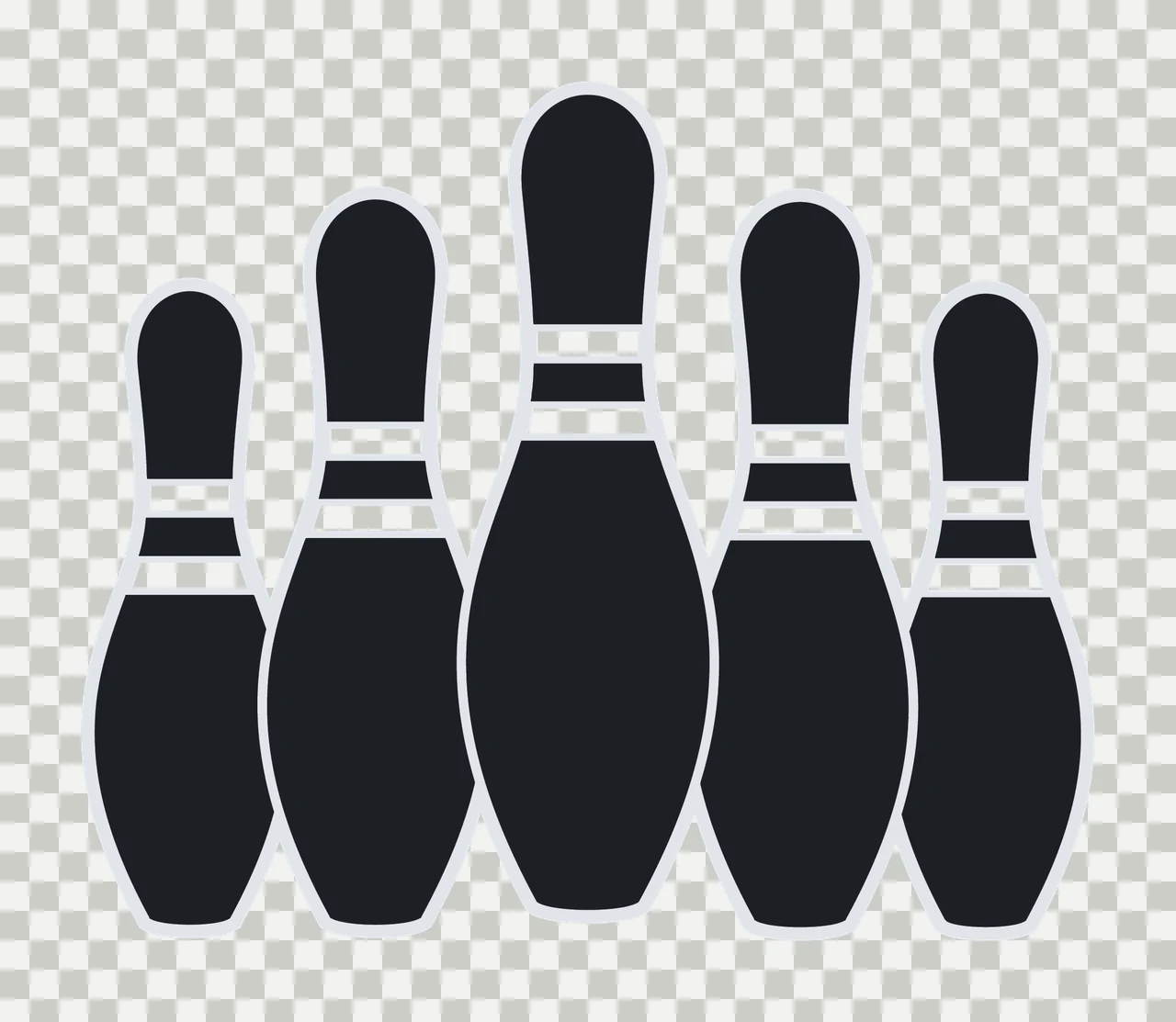 Bowling Five Black Pins Arranged In A Symmetrical standing transparency and detail preview thumbnail